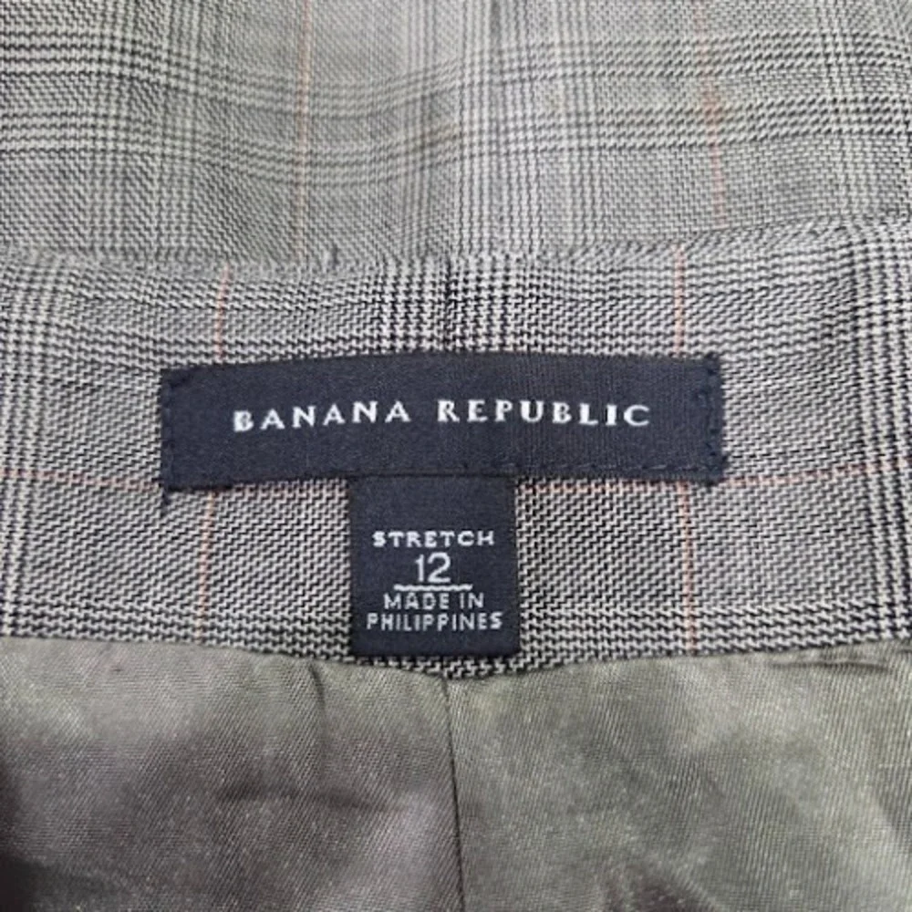 Banana Republic Gray Plaid Wool Blend Pencil Midi Skirt Women's 12 Lined Stretch